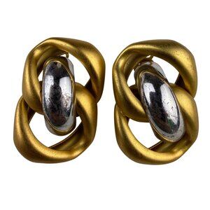 Vintage Unknown Womens Gold Tone & Silver Tone Clip-On Earrings Knot Design